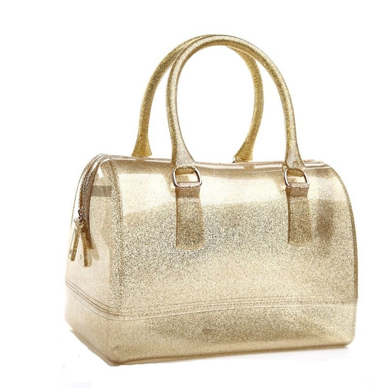MIFORINES Ladies Summer Jelly Pillow-shaped Top Handle Handbag Candy Color Transparent Crystal Purse (Glitter Gold) - Image 1